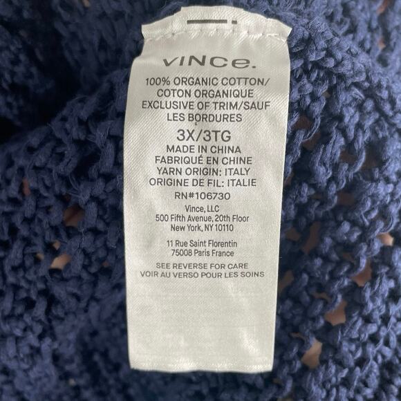 VINCE Crochet Cardigan Sweater Womens 3X Navy Blue Organic Cotton Button Front - Picture 8 of 16